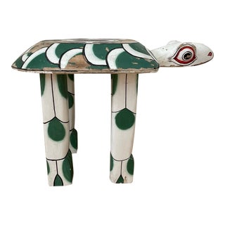 Mid-Late 20th Century Indonesian Painted Wood Turtle Stool For Sale
