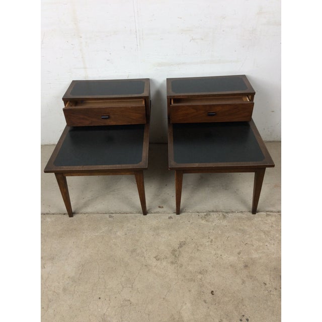 Pair Mid Century Modern Walnut Step Tables With Single Drawer For Sale In Philadelphia - Image 6 of 12