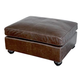 Restoration Hardware Lancaster Ottoman in Italian Brompton Cocoa Brown Leather For Sale