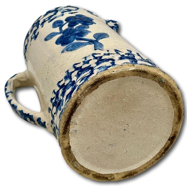 Unusual Antique American Blue Spongeware & Flower Decorated Stoneware Milk Pitcher Circa Late 19th Century For Sale - Image 15 of 18