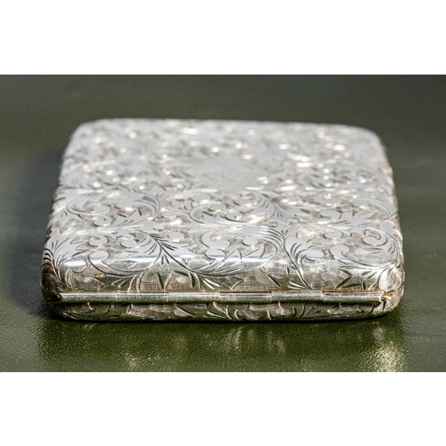 Amazing Ornate Antique Foliate Pattern Sterling Silver Card Cigarette Case For Sale - Image 11 of 13