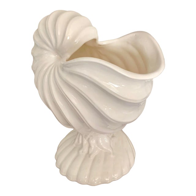 Large Cream Color Vintage Ceramic Footed Shell Dish For Sale