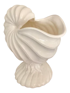 Large Cream Color Vintage Ceramic Footed Shell Dish