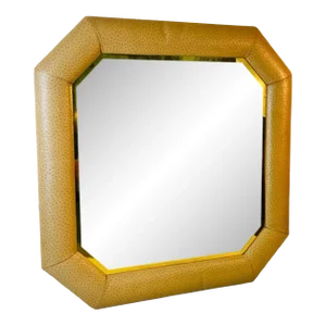 1980s Faux Ostrich Octagonal Mirror in the Manner of Karl Springer