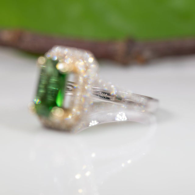 2.5Ct Chrome Tourmaline Ring With 100 Natural Diamonds: Solid 14k Gold, 11x7mm, Size 6.75 For Sale - Image 9 of 9