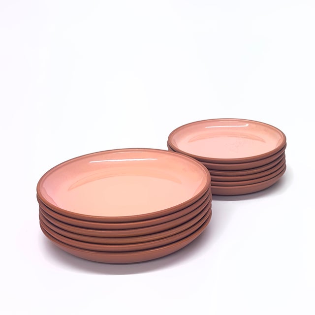 1980s 1980s Stunning Peach & Terracotta, Gloss & Matte Dinner Set Attributed to Crown Corning Japan - Place Settings for 6 / 32 Pieces For Sale - Image 5 of 13