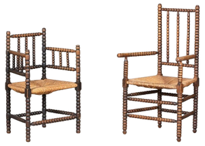 Set of 19th Century Arts & Crafts Oak Bobbin Armchairs, 1890s
