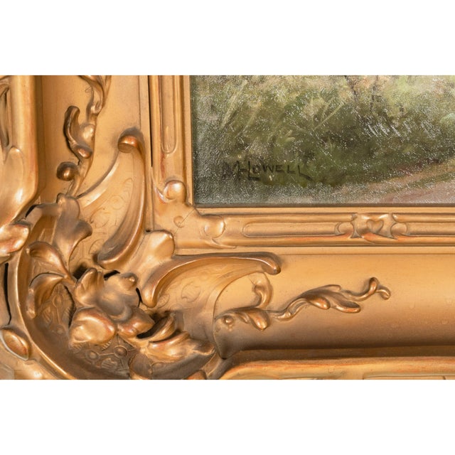 Antique American New England Summer Landscape Oil Canvas Painting Cottage Scene by Milton H. Lowell Circa 1890 For Sale - Image 11 of 12