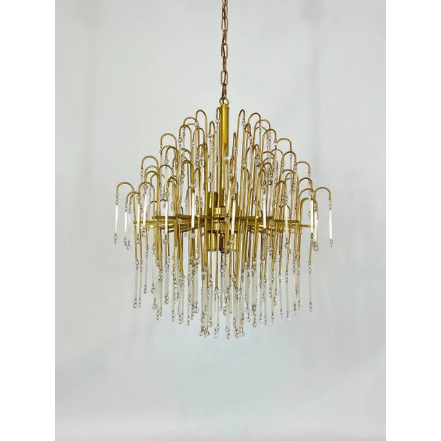 Mid-Century Italian Brass and Glass Chandelier, 1970s For Sale - Image 6 of 11