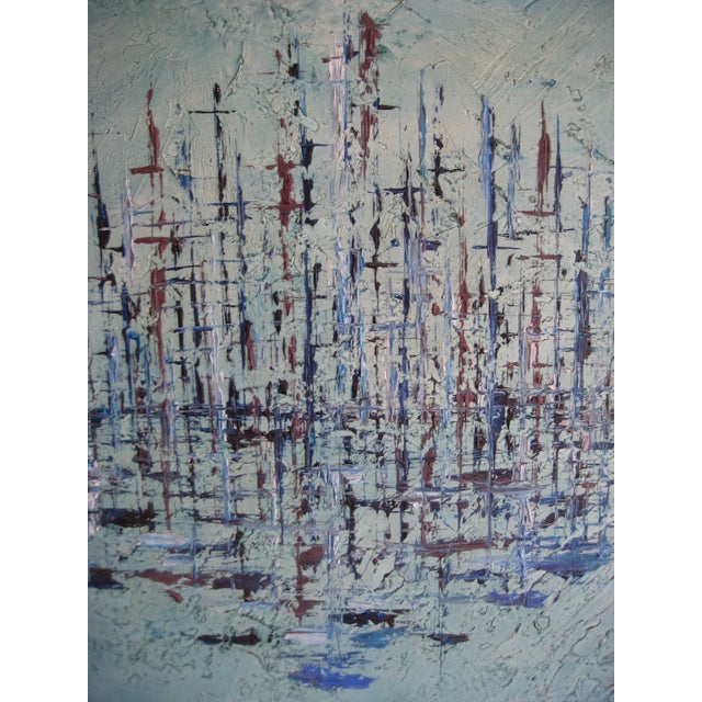 Blue Mid Century Abstract Acrylic Painting For Sale - Image 8 of 10