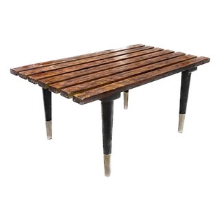 Mid 20th Century Modern Dark Beech Slat Bench / Low Table For Sale