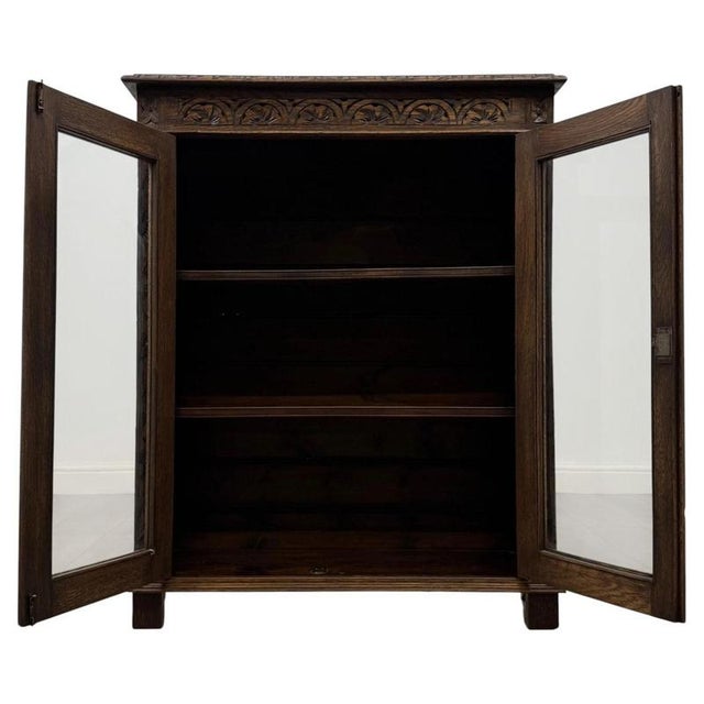19th Century Antique 19th Century Carved Oak Display Cabinet For Sale - Image 5 of 11