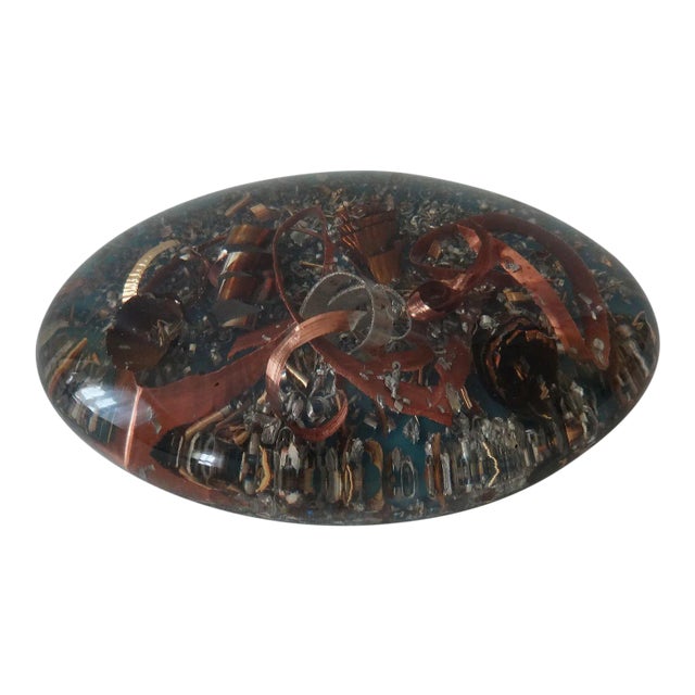 Vintage Lucite/Resin Paperweight With Metal Shavings For Sale