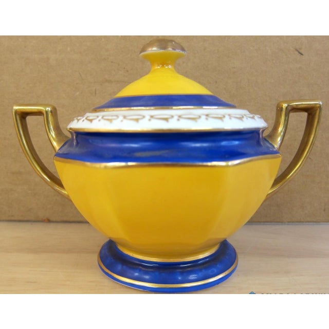 Yellow Czech Palt Gilt Porcelain Classical Scene Covered 1930s Sugar Bowl For Sale - Image 8 of 17