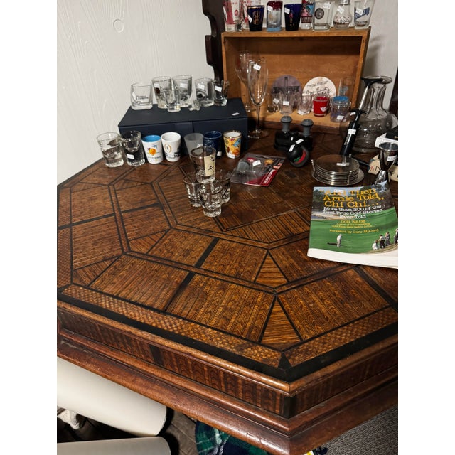 Farmhouse Vintage Handcrafted Matchstick Inlay Game Table For Sale - Image 3 of 12
