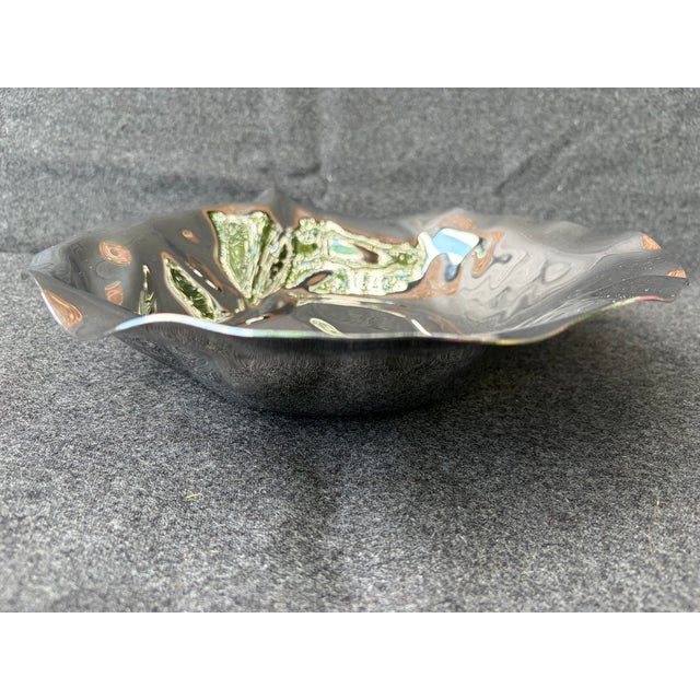 Silver Vintage Alessi Crumpled Stainless Fruit Bread Bowl For Sale - Image 8 of 15
