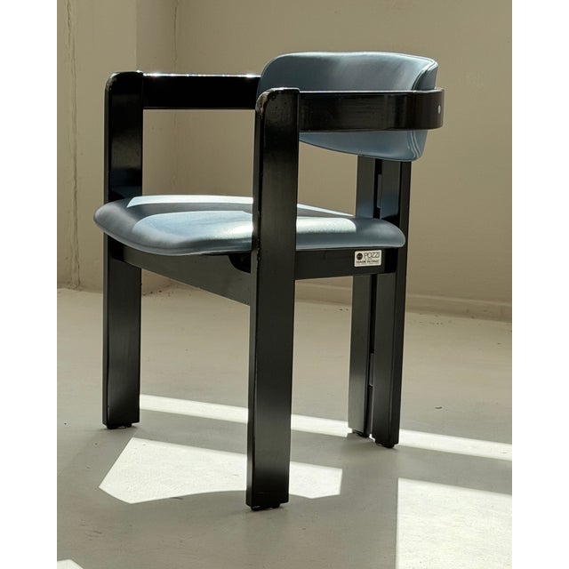 Brutalist Pamplona Dining Chairs and Table in Petrol Leather by Augusto Savini for Pozzi, Italy, 1970, Set of 7 For Sale - Image 3 of 18