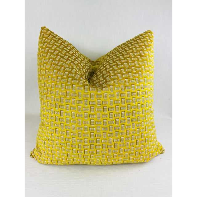 2020s Bright Gold Geometric Cut Velvet 22” Pillows-A Pair For Sale - Image 5 of 5