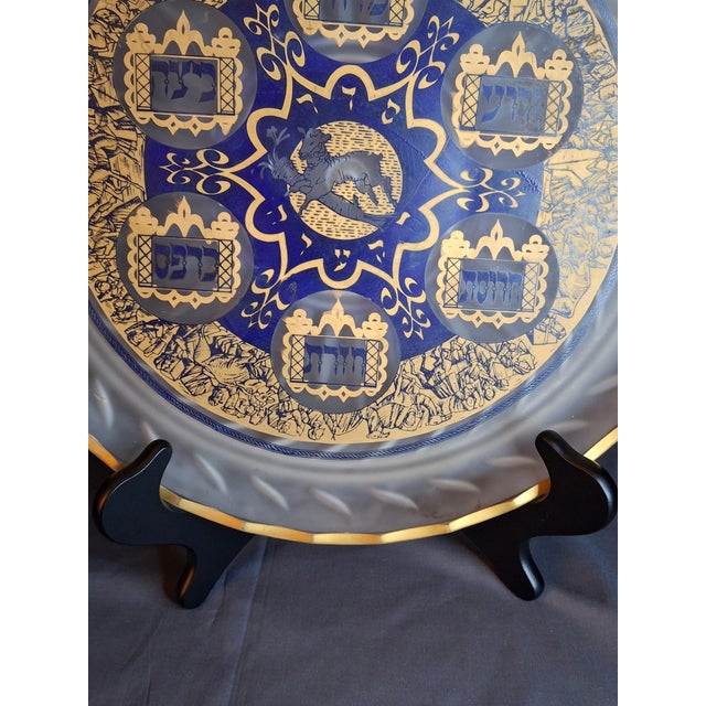 Vintage A. Barton Creation 24k Gold & Cobalt Blue Glass Seder Plate - 13.25" For Sale - Image 11 of 16
