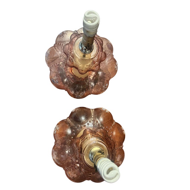 Claire Falkenstein 1950s Pair of Mid-Century Modern Murano Style Pink Bullicante Glass Lamps For Sale - Image 4 of 9