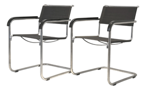 B34 Armrest Cantilever Chairs in Iron Yarn Covering and Steel Tube by Marcel Breuer for Thonet, Germany, 1928, Set of 2