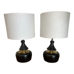 1980s Ebony and Brass Table Lamps - a Pair