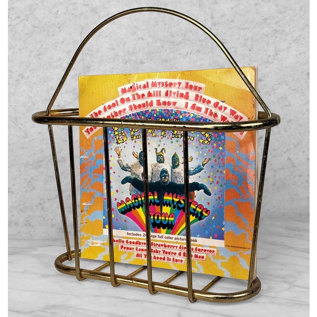 Hollywood Regency Vintage Hollywood Regency Gold Tubular Magazine Rack Record Stand For Sale - Image 3 of 10