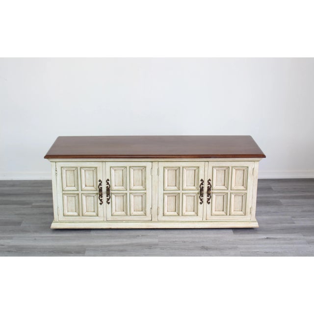 Cream Mid Century Low Cabinet Bench For Sale - Image 8 of 8