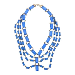 Art Deco Cerulean Blue Glass Multi Strand Drop Necklace