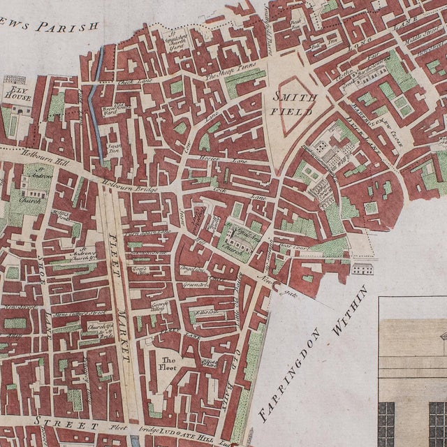 Beige Antique London Street Map, Farringdon, English, Framed, Fleet Street, Georgian For Sale - Image 8 of 12