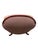 Large, rounded, settee with burlwood trim. Dusty purple heathered, multitone upholstery fabric.