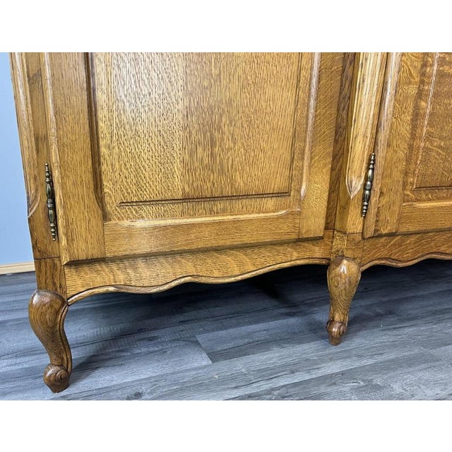 Brown Vintage French Louis XVI Style Carved Oak 4-Door Wardrobe For Sale - Image 8 of 10