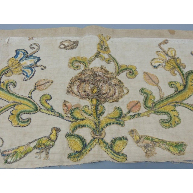 Italian Antique Orange and Green Italian Embroidery Fragment Textile For Sale - Image 3 of 5