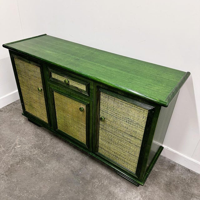 Vintage Green Lacquered Sideboard with Woven Cane Panels, Italy, 1980s For Sale - Image 13 of 15