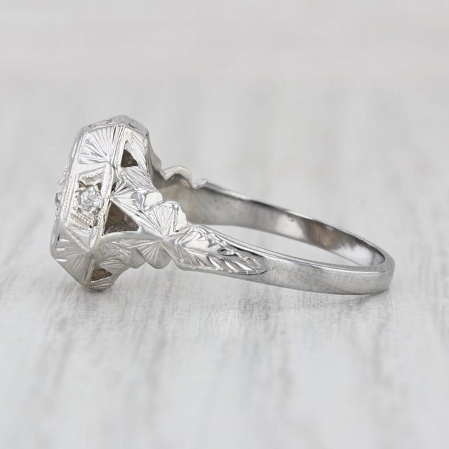 Art Deco 0.18ct Art Deco Diamond Star Ring 18k White Gold Size 7.25 Ornate Hand Finished For Sale - Image 3 of 8