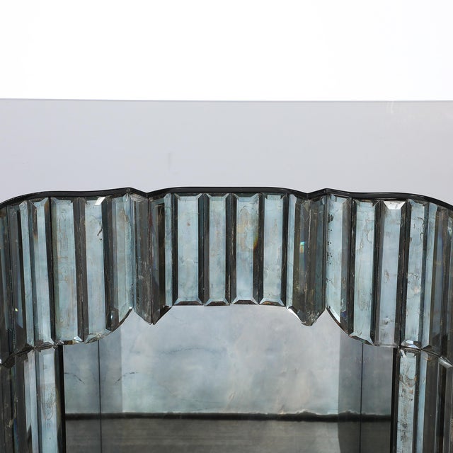 1940s Art Deco Smoked Beveled Mirrored Vanity With Silvered Bronze Pulls For Sale - Image 5 of 16