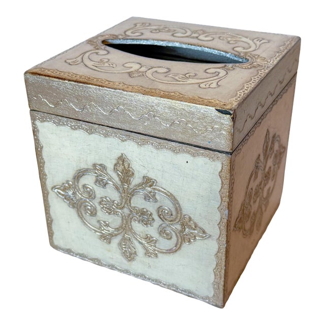 Vintage Silver Leaf Florentine Tissue Box Cover For Sale