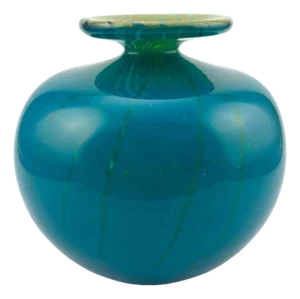 Turquoise Glass Squat Bottle Vase in Ming Pattern, 1979
