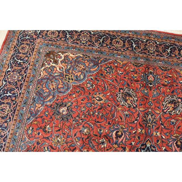 Textile Sarouk Rug 9’10” X 13’2” Red Wool Vintage Traditional Hand-Knotted Carpet For Sale - Image 7 of 15