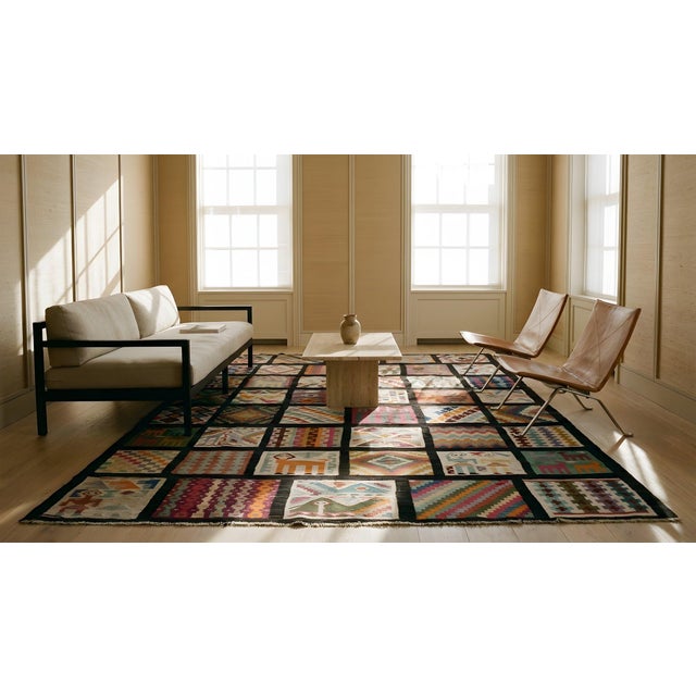 1930s Geometric Folk Art Multicolor Antique Tunisian Gafsa Flatweave Rug For Sale - Image 17 of 17