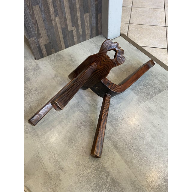 Vintage Brutalist Tripod Chair in Carved Wood, 1970s For Sale - Image 12 of 18