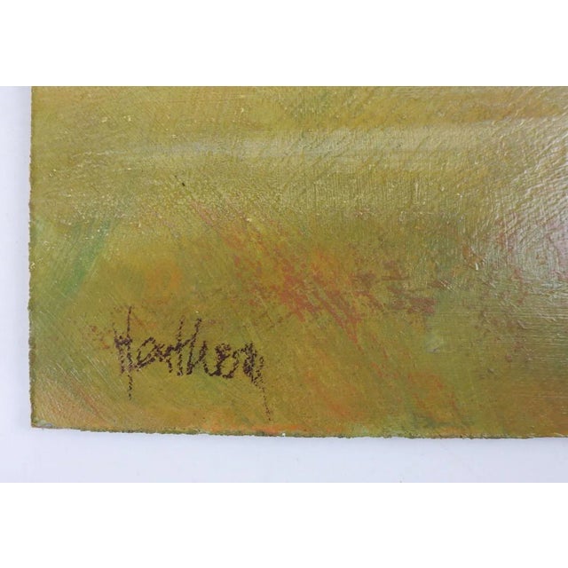 Late 20th century oil on masonite impressionist landscape painting. Signed illegibly lower left and on verso. Unframed,...