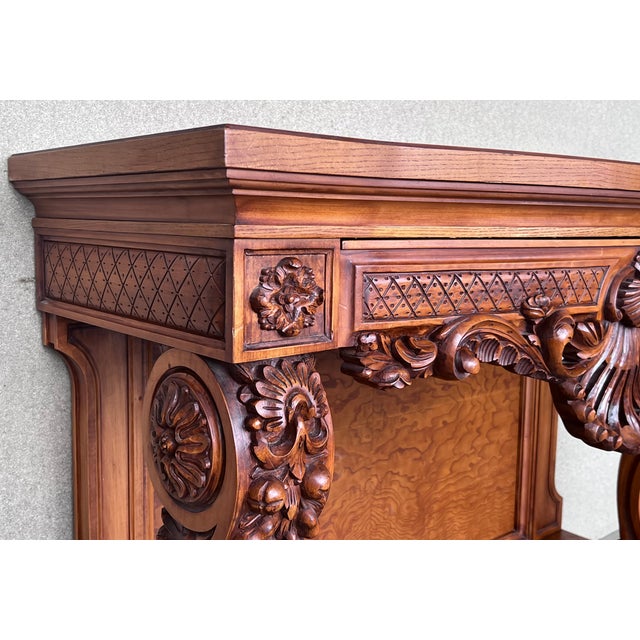 French Biedermeier Mahogany Carved Console Table With Drawer For Sale - Image 11 of 13