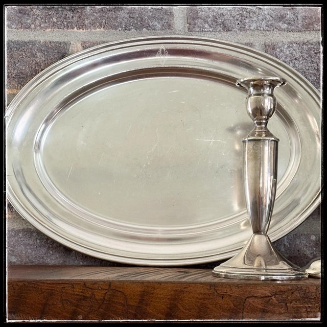 Mid-Century Modern Vintage Hotel Silver Plated Platter Midday Club Serving Tray Wallace’s For Sale - Image 3 of 9