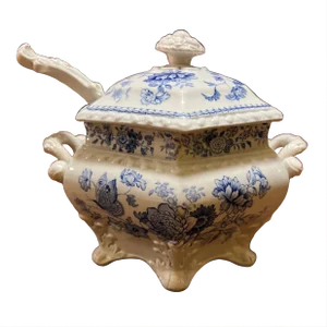 Antique English Staffordshire Blue Transfer Decorated Sauce Tureen “Windsor Festoon”