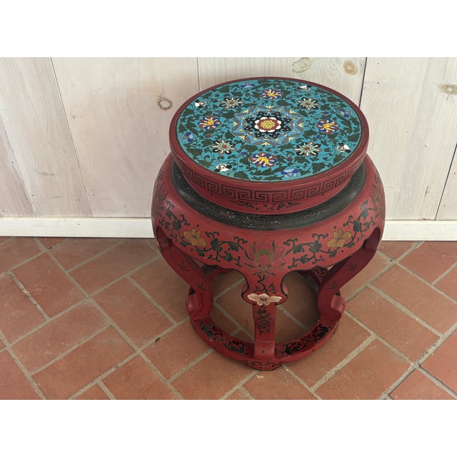 Mid 20th Century Red Painted Wood Garden Stool For Sale - Image 10 of 18