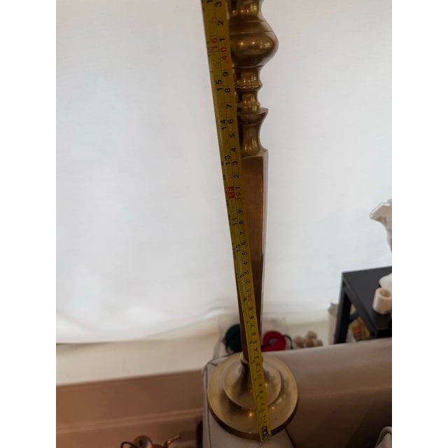 Vintage Brass Tall Candlestick Holder 18” For Sale - Image 4 of 8