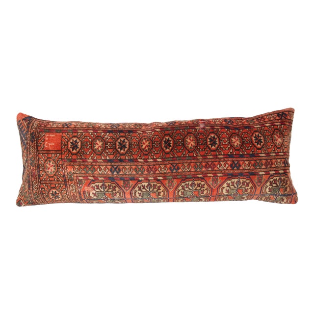 Rustic Vintage Handknotted Lumbar Rug Pillow Cushion Cover -16'' X 47'' For Sale