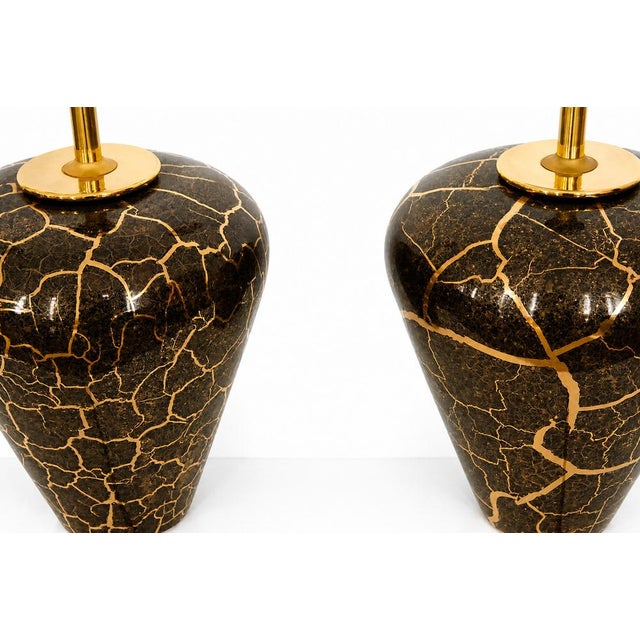 Baluster Shaped Table Lamps in Glazed Black and Gold Ceramic, Set of 2 For Sale - Image 17 of 18