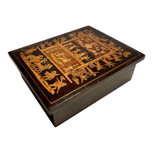 19th Century Sorrento Tunbridge Ware Marquetry Inlay Cherub Portrait Jewelry Trinket Box